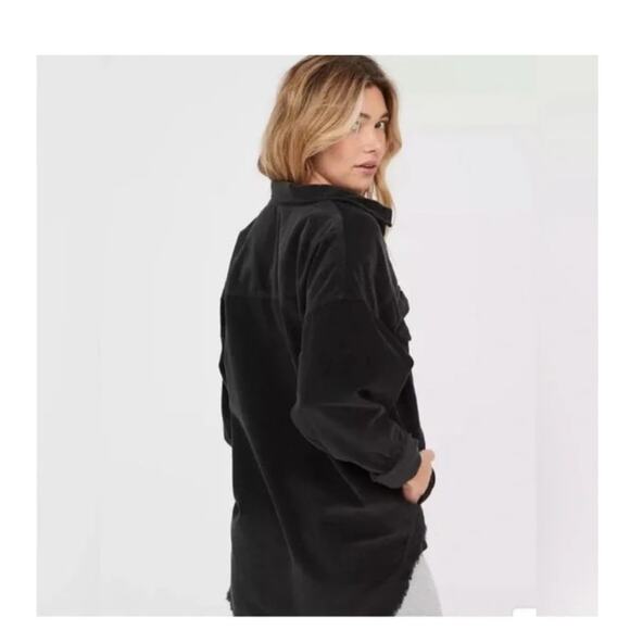 OFFLINE By Aerie Size XL Corduroy Quarter Zip Shacket Shirt Black Oversized Raw - Picture 2 of 7